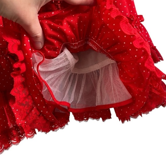 VINTAGE 80s LILO CALIFORNIA USA Ruffle Tiered Polka Dot Lace Trim Dress - Picture 7 of 12
